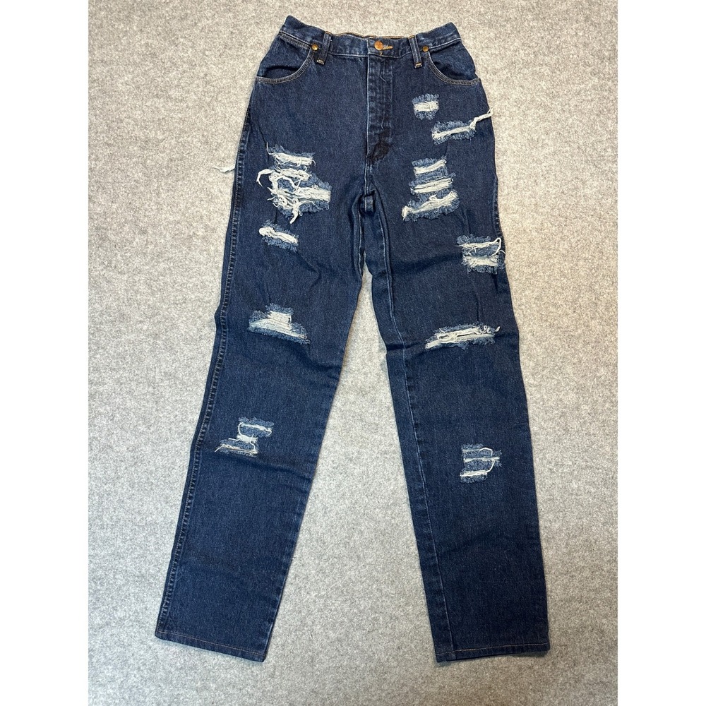 Wrangler 31MWSDD Distressed Jeans 7/8x34 Dark Wash High Rise Ripped Denim